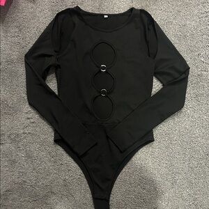 Black Long Sleeve Bodysuit with Ring Detail